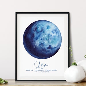 Personalised Zodiac Starsign Wall Art, Leo Star Sign, Horoscope Zodiac Print, Personalised Constellation Art Print, Zodiac Nursery Gift