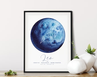 Personalised Zodiac Starsign Wall Art, Leo Star Sign, Horoscope Zodiac Print, Personalised Constellation Art Print, Zodiac Nursery Gift