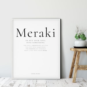 Meraki, Definition Wall Print Poster, Inspirational Print Gift , Greek Inspirational Words, Greek Poster Inspiration, Creativity, soul