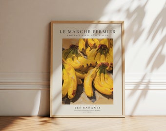 Bananas fruit market print poster, marche aux fruits poster, vintage food print, kitchen decor, trendy kitchen wall art, les bananes fruit