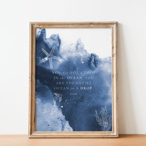 Rumi Zitat, Tropfen im Ozean Zitat, Motivationsdruck, Zen Fotografie, Inspirational Poster, Wand Kunst Home Decor, Motivationszitat