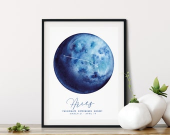 Personalised Zodiac Starsign Wall Art, Aries Star Sign, Horoscope Zodiac Print, Personalised Constellation Art Print, Zodiac Nursery Gift