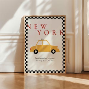 New York City Poster, Yellow Taxi Cab Print NYC decor, Trendy Minimalist Wall Art, aesthetic preppy wall art, Retro Travel Poster US Nursery
