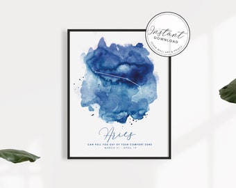 Personalised Zodiac Starsign Wall Art, Aries Star Sign, Horoscope Zodiac Print, Personalised Constellation Art Print, Zodiac Nursery Gift