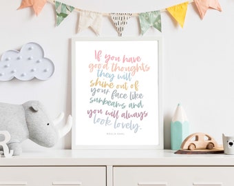 Roald Dahl, If You Have Good Thoughts, sunbeams inspirational quote, Positive Vibes thoughts words, Nursery print, boy girl gift decor
