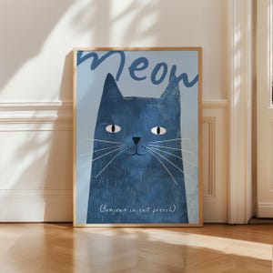 Impresión de guardería de gato maullido, póster Le chat, póster de habitación azul Gato, impresión de animal para niños, arte de pared para guardería, animal lindo, decoración de habitación infantil de moda