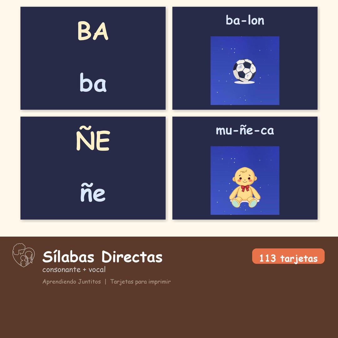 Sílabas Directas | 113 Tarjetas Imprimibles Españo L| Flashcards ...