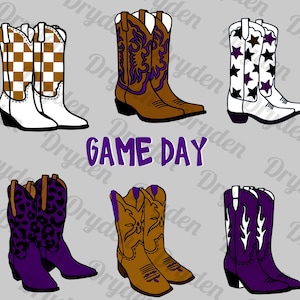 Purple and Gold Cowboy Boots LSU Game Day Glitter svg dtf design
