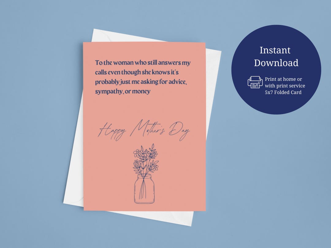 Funny Mother's Day Card – Printable 5x7 Folded Card – Instant Download ...