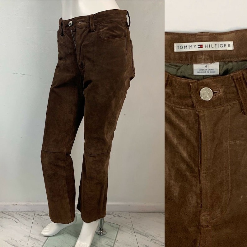 Tommy Hilfiger Vintage Brown Leather Suede Pants 90\u2019s Size 4