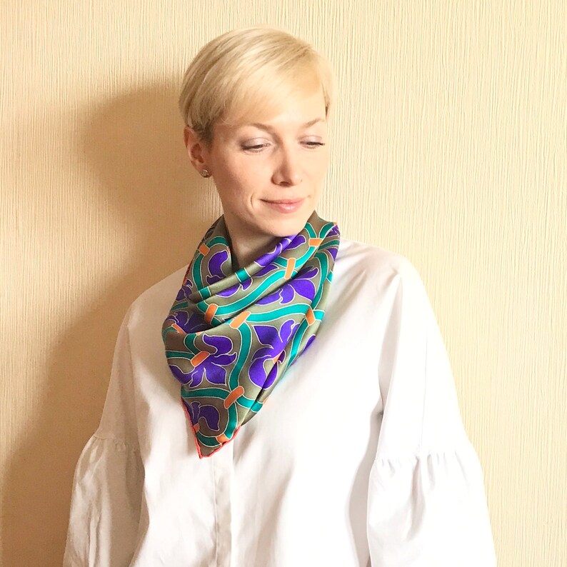 Neck scarf Hand painted silk scarf Emerald color Satin scarf Etsy
