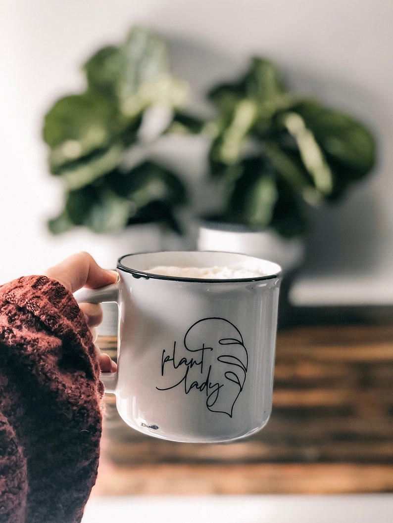 Plant Lady Mug Plant Mom Monstera Mug Minimalist Monstera Leaf Plant Lady Mug image 1