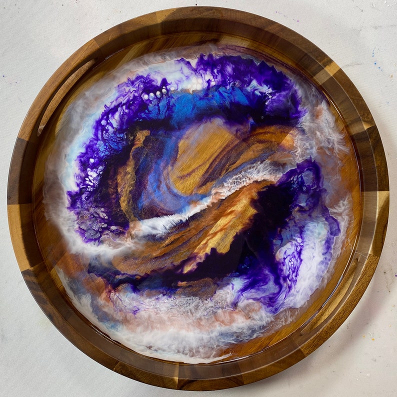 Tray with handles Wedding Gift Serving Tray Mother/'s Day Gift Acacia Tray Vanity Tray Platter Resin Art Resin Wooden Tray OAK