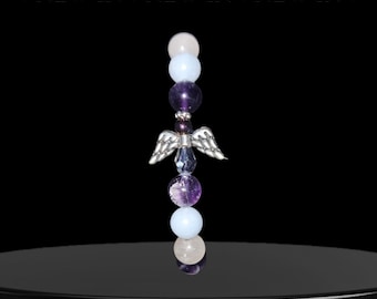 Amethyst -mixed beaded bracelet, handmade with Angel wings charm