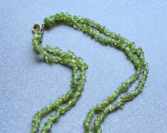 Charming Two-Strand Tumbled Peridot Bead Necklace With 14k Gold Clasp