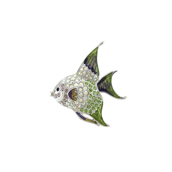 Flashy and Fanciful Fish Brooch by Swarovski with… - image 1