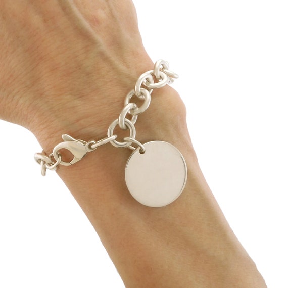 Authentic TIFFANY & Co Round Tag Charm Bracelet in Sterling Silver