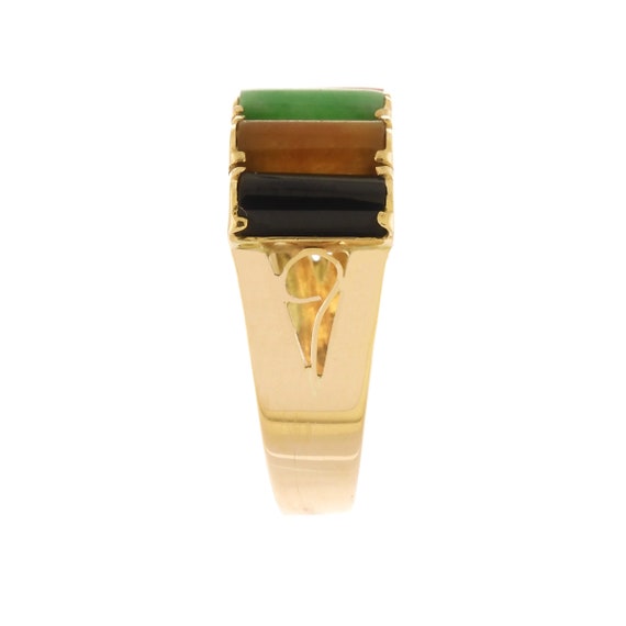 Vintage Multi-Colored Jade Ring in 14k Yellow Gold - image 4