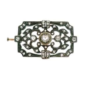 Beautiful Georgian Filigree Brooch with Rose Cut Diamonds in 18k Gold and Sterling Silver