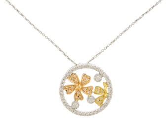 Roberto Coin Tri-color Floral Diamond Pendant in 18k White, Yellow