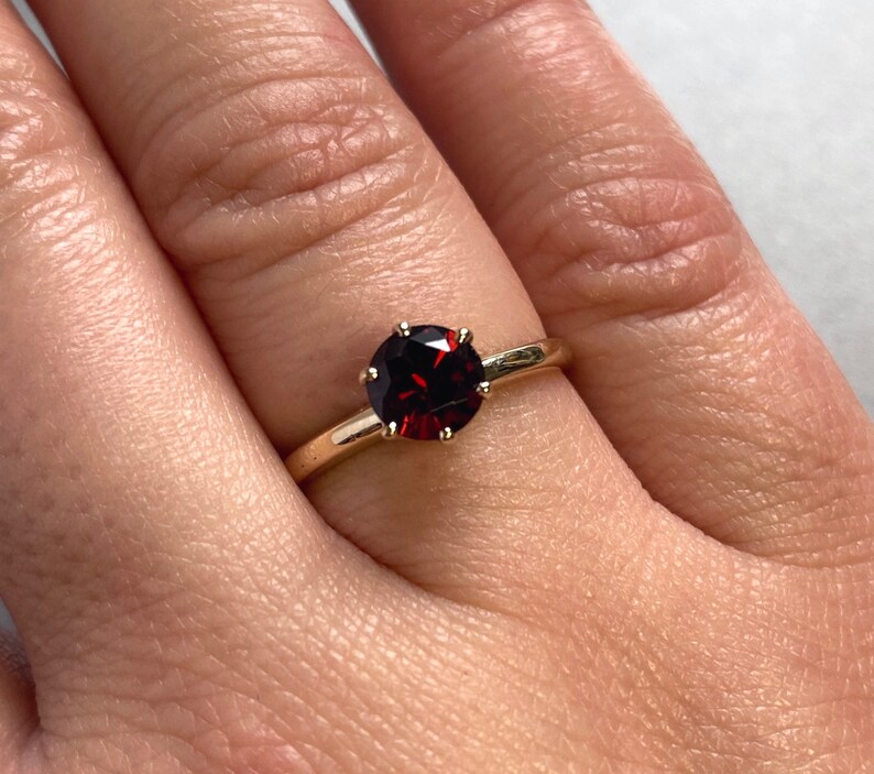 Rose Red Garnet and Vintage Gold Solitaire Ring