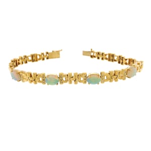 Stunning Vintage Opal & Diamond Linked Bracelet in 14k Yellow Gold