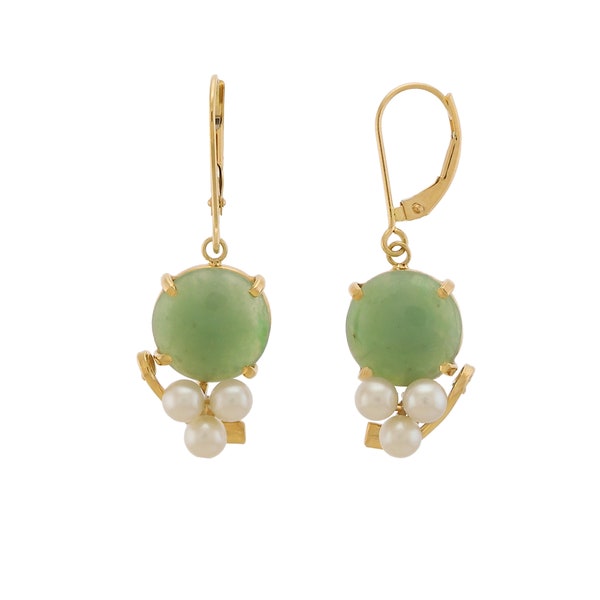 Lovely Jadeite & Pearl Dangles in 14k Gold