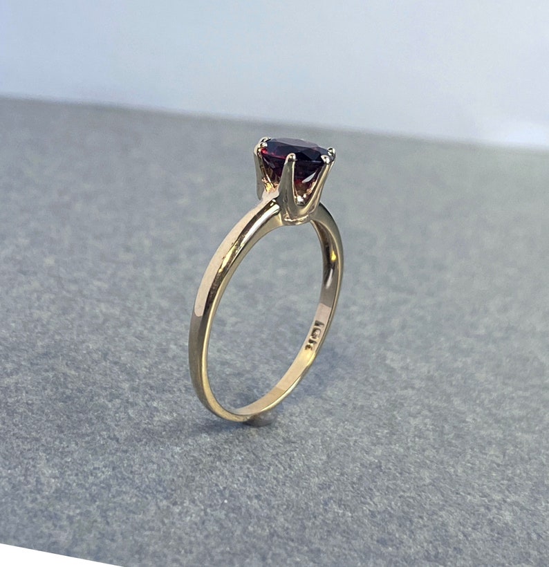 Rose Red Garnet and Vintage Gold Solitaire Ring