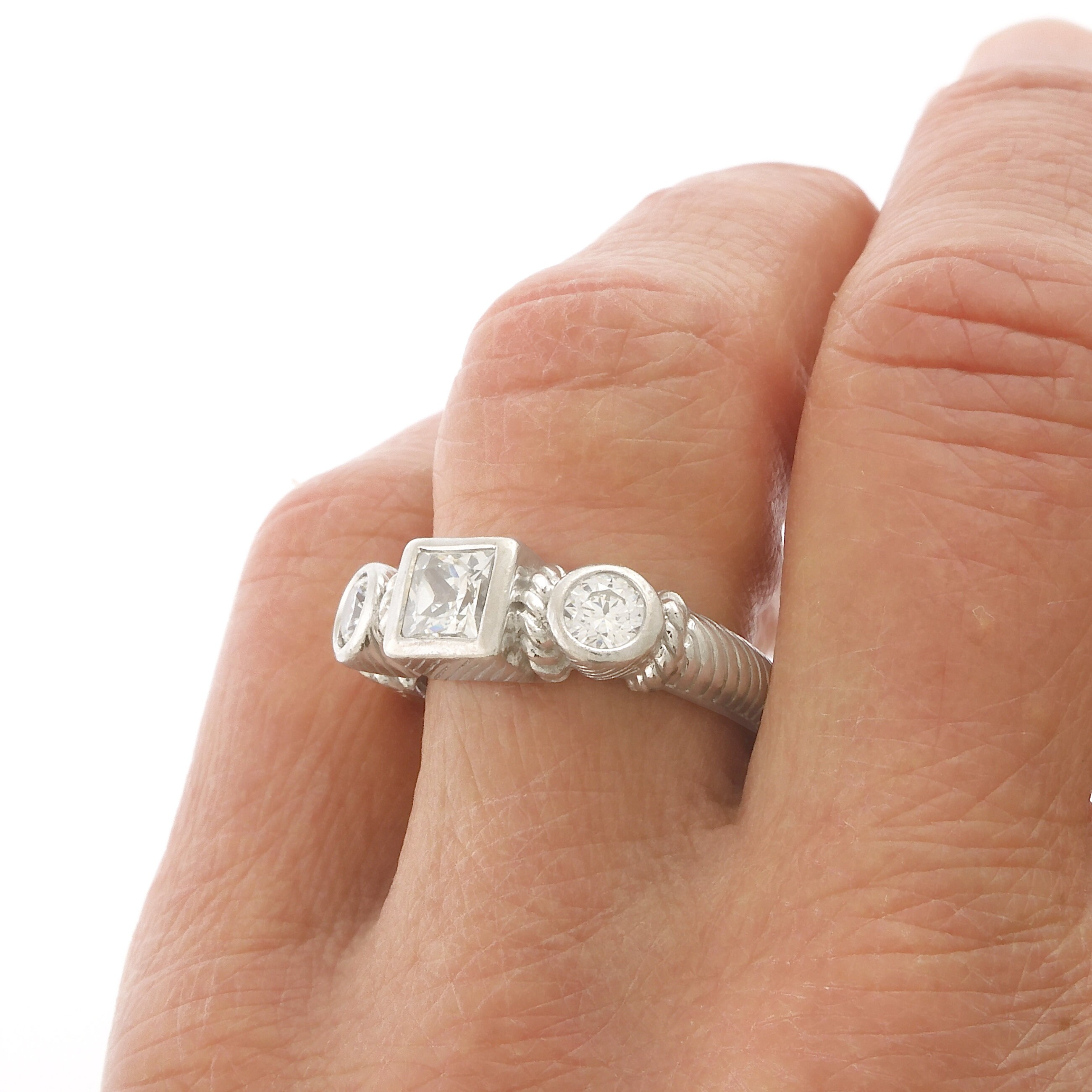 Judith Ripka Sterling Silver Ring with Three Cubic Zirconia