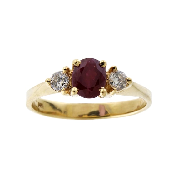 クラシックなオーバルルビーとダイヤモンドのアクセントリング（14K 