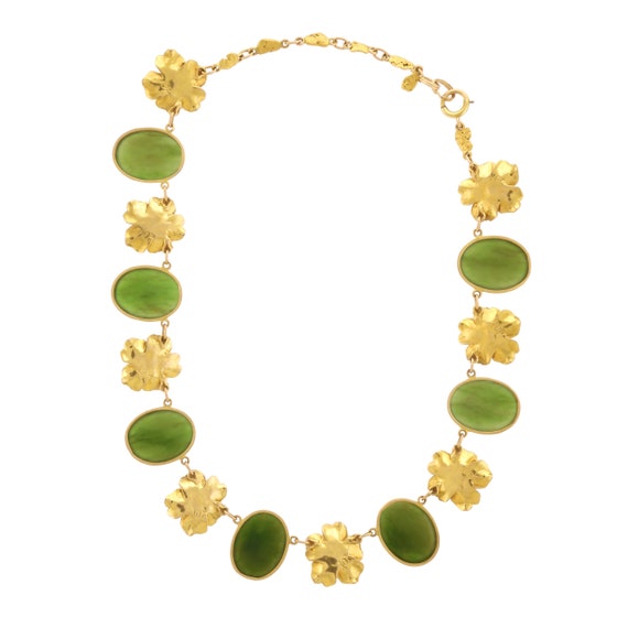 Eye-Catching Vintage Nephrite Jade and Floral Nec… - image 2