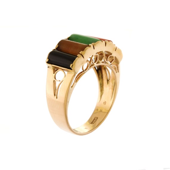Vintage Multi-Colored Jade Ring in 14k Yellow Gold - image 3