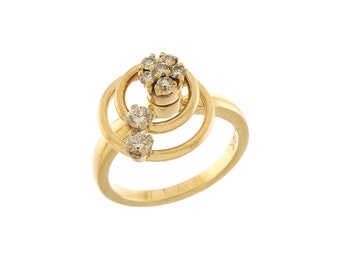 Vintage N. Teufel Two Circles Motion Ring with Diamonds in 14k Yellow Gold