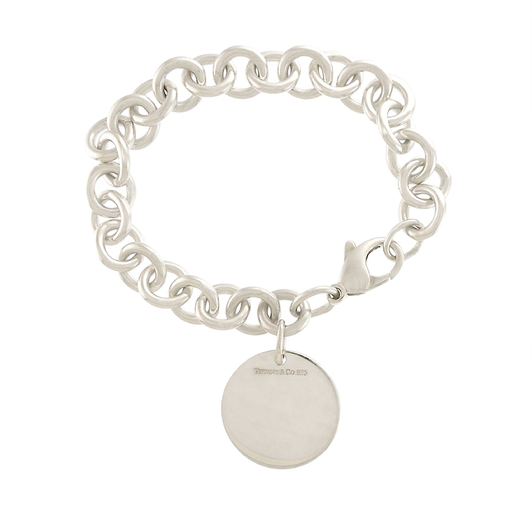Authentic TIFFANY & Co Round Tag Charm Bracelet in Sterling Silver