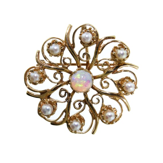 Lovely Victorian Revival 14k Opal and Pearl Starb… - image 1