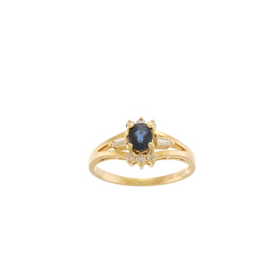 Vintage Natural Sapphire & Diamond Ring in 14k Ye… - image 1