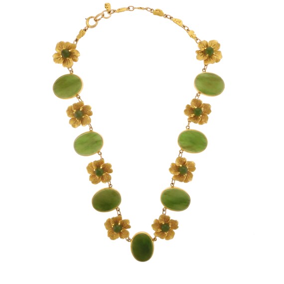 Eye-Catching Vintage Nephrite Jade and Floral Nec… - image 6