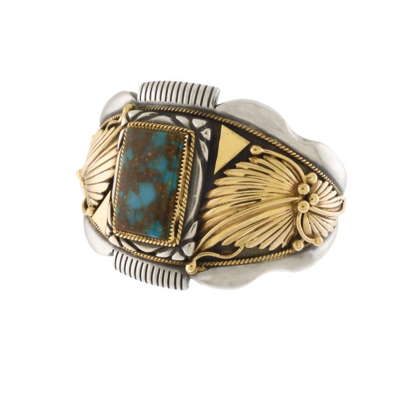 Fantastic R. Bennett Turquoise Cuff with 14k Overlay and Sterling Silver