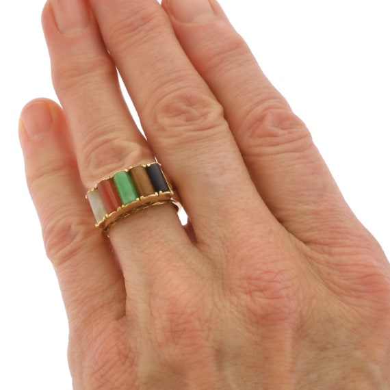 Vintage Multi-Colored Jade Ring in 14k Yellow Gold - image 8