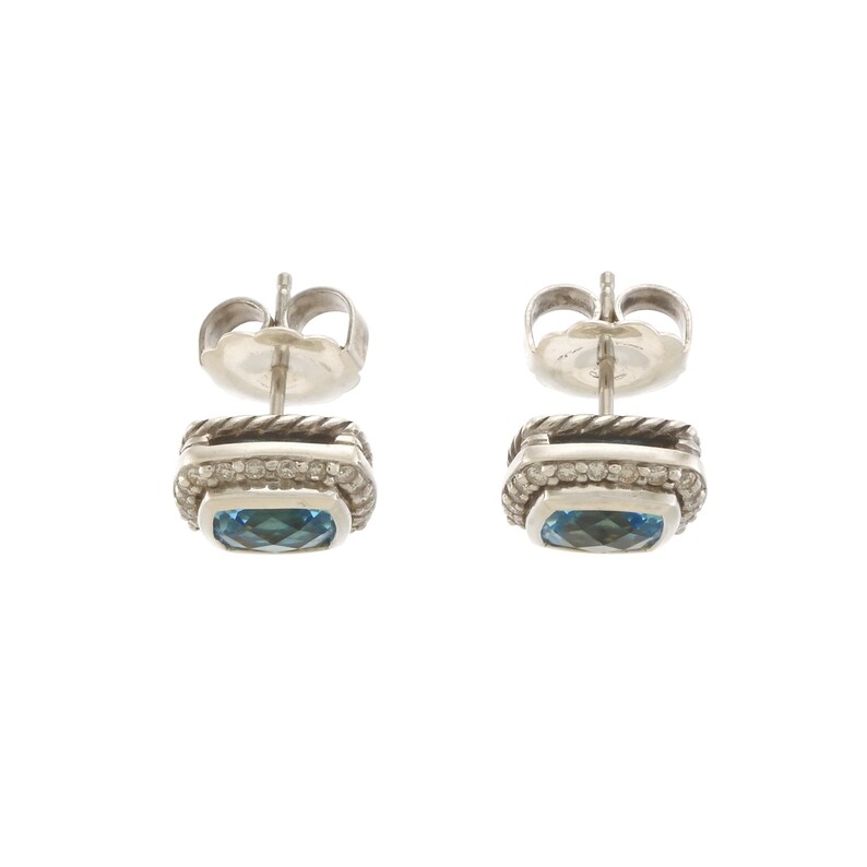 David Yurman Blue Topaz & Diamond Albion Earrings in Sterling Silver - Etsy
