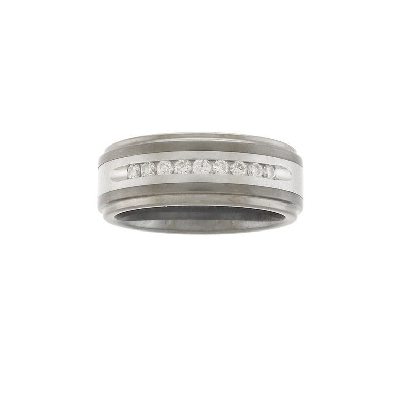 Triton 8mm Tungsten Wedding Band – Satin Finish Vertical Grooved With Genuine Diamond (Men’s, Pre-Owned)