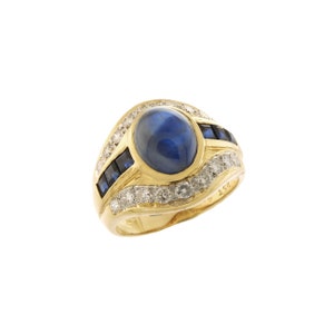 Vintage Le Vian Sapphire and Diamond Ring in 18k Yellow Gold