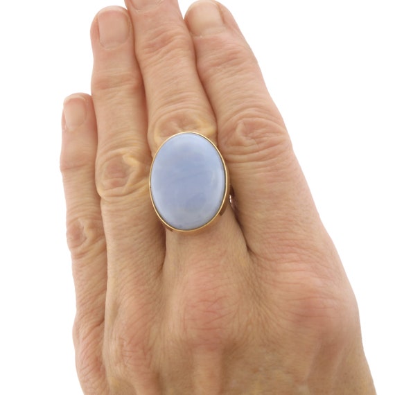 Stunning Blue Chalcedony Ring in 14k Yellow Gold - image 6