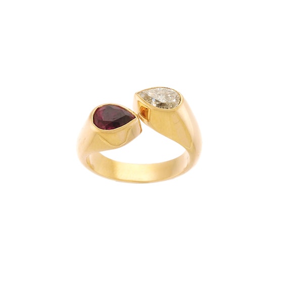 Contemporary Pear-Shaped Ruby & Diamond Bypass Ri… - image 3