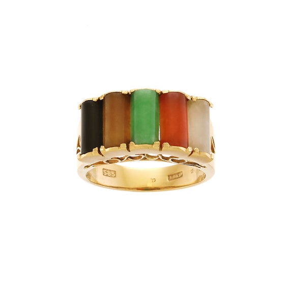 Vintage Multi-Colored Jade Ring in 14k Yellow Gold - image 2