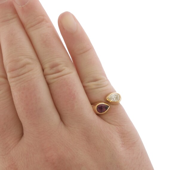 Contemporary Pear-Shaped Ruby & Diamond Bypass Ri… - image 8