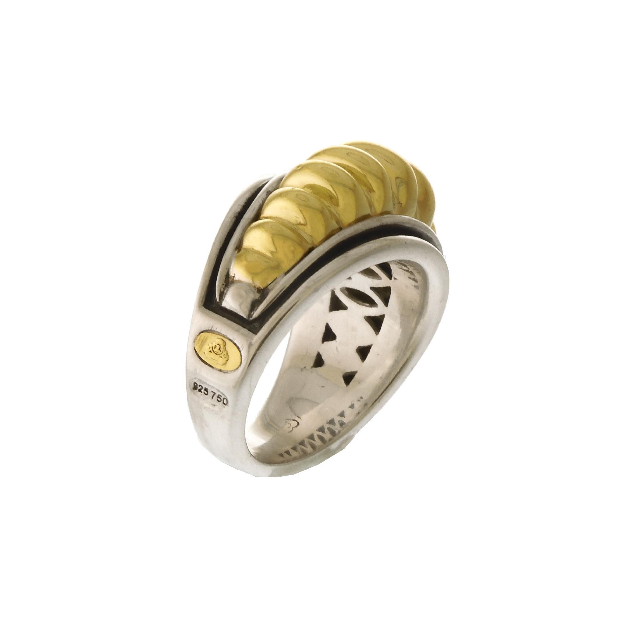 Authentic Lagos Caviar Ring: 18k Yellow Gold & Sterling Silver