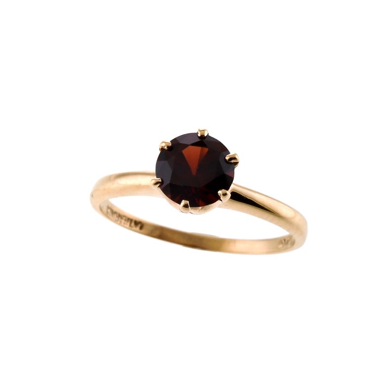 Rose Red Garnet and Vintage Gold Solitaire Ring