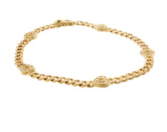 Herz Glieder-Panzerkettenarmband mit Diamanten in 750er Gelbgold
