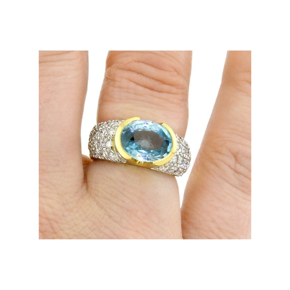 Tantalizing Blue Zircon and Diamond Ring in 14K Y… - image 4
